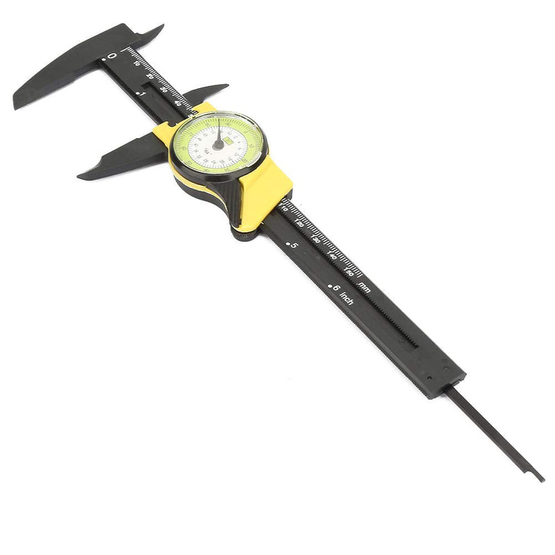 Dial Calipers 150mm, Plastic Dial Vernier Caliper Ruler Gauge Imperial Standard Measuring Tool 0.1mm Read Value(Yellow) (Yellow)