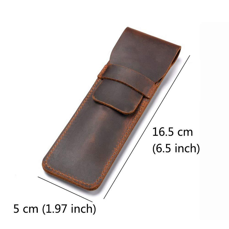 Daimay Leather Pen Case Holder Handmade Fountain Multi Pens Pouch Crazy Horse Leather Pen Protective Sleeve Cover â€“ Brown