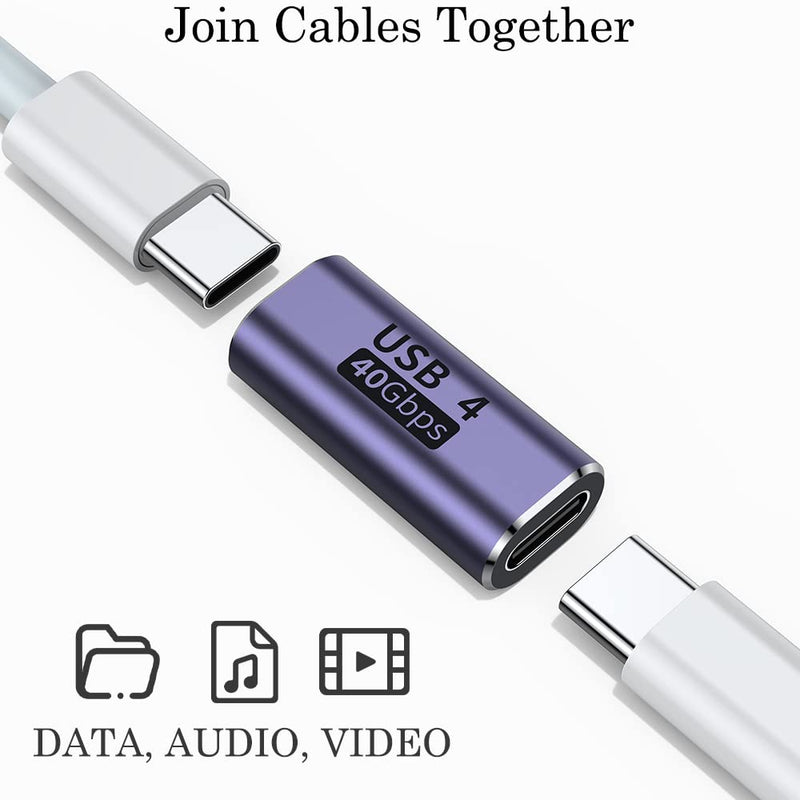 USB C Coupler (2 Pack), AuviPal USB Type C Female to Female Adapter Extender Compatible with Thunderbolt 4/3 Support up to 40Gbps Data Transfer, 100W Power Delivery and 8K@60Hz Video Pass Through
