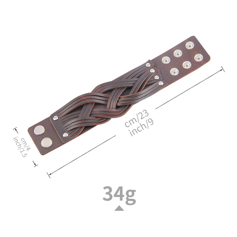 GelConnie Leather Cuff Bracelet Punk Faux Leather Bracelet Brown Mens Leather Bracelet Braided Wrap Bracelet Viking Bangle Handmade Woven Wristband for Women, Men Style LPB302-Brown