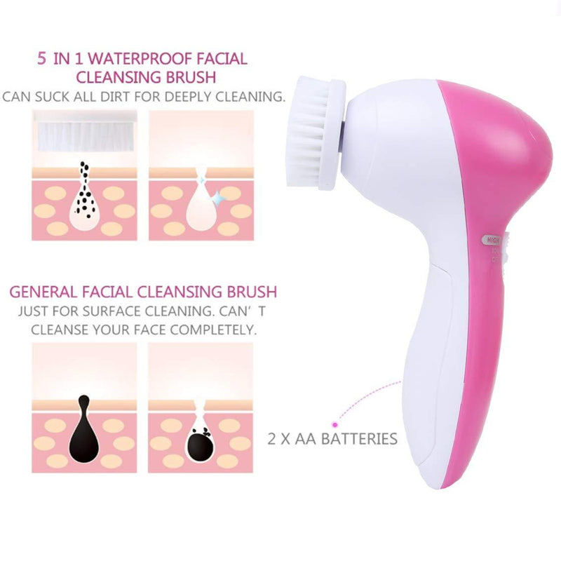 【 Newest 2021 】Gackoko Facial Cleansing Brush-Waterproof Face Spin Brush Set with 5 Brush Heads，Gentle Exfoliating and Removing Blackhead，Deep Cleansing face (PINK) PINK