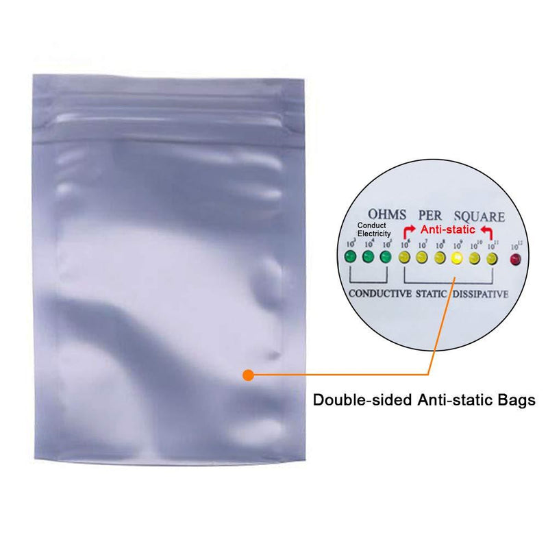 Terokota 20Pcs Small 3x5in Anti Static Bags ESD Shielding Antistatic Bags with Static Free Stickers for 1.8 Inches SSD HDD