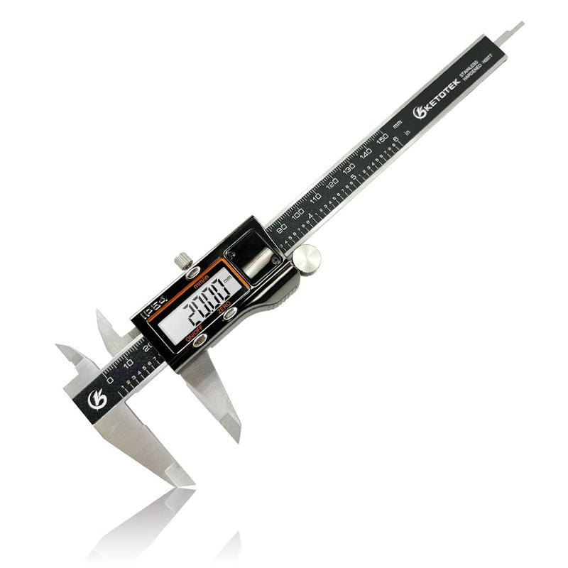 KETOTEK Digital Caliper Measuring Tool, IP54 Waterproof Stainless Steel Electronic Vernier Caliper 6 Inch/150mm Digital Micrometer with Large LCD Screen IP54 Stainless steel