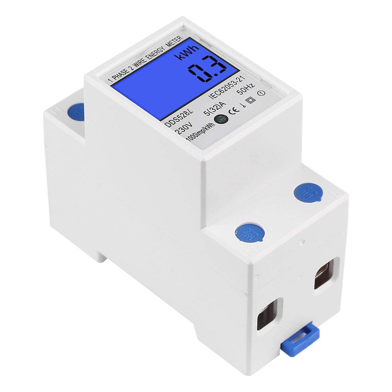 Electric Energy Meter, 5-32A 110-230V AC 50(60) Hz Single Phase Multi Function Watt Hour Meter with Multi Value LCD Display, Multipurpose KWh Voltage Current Power Meter, 35mm DIN Rail Mount