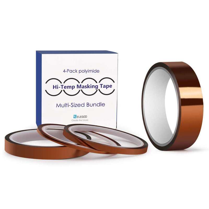 High Temp Tape, ELEGOO 4 Pack Polyimide High Temperature Resistant Tape Multi-Sized Value Bundle 1/8’’, 1/4’’, 1/2’’, 1’’ with Silicone Adhesive for Masking, Soldering etc.