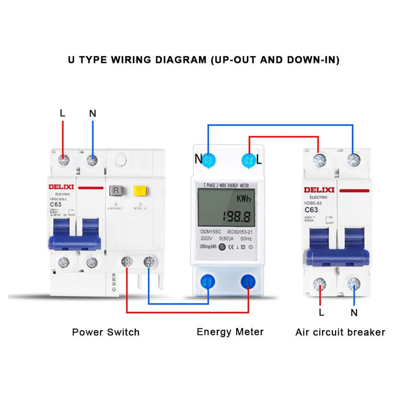 Energy Meter 5-80A DDM15SC LCD Digital Display Single Phase DIN-Rail Electronic Energy KWh Meter Enclosure Accuracy Analyzer