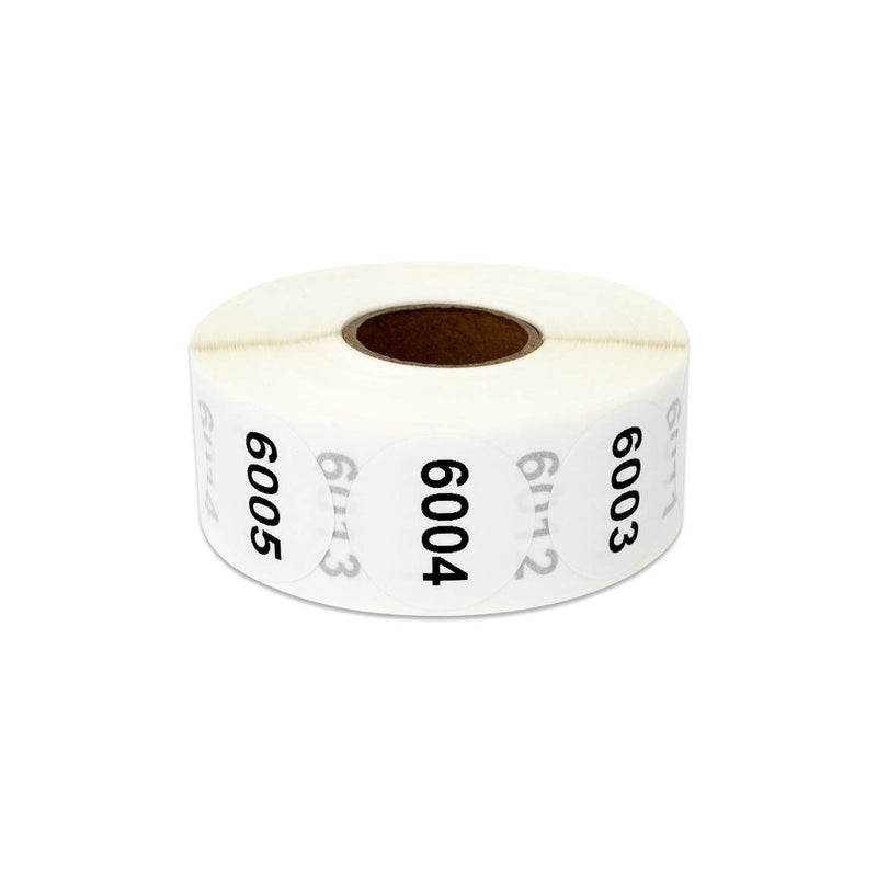 5000 Labels - 5001 to 10000 Consecutive Number Sticker Bundle for Inventory Counting Warehouse Quatlity Control (1 inch, Round - 5 Rolls) 5001 - 10000