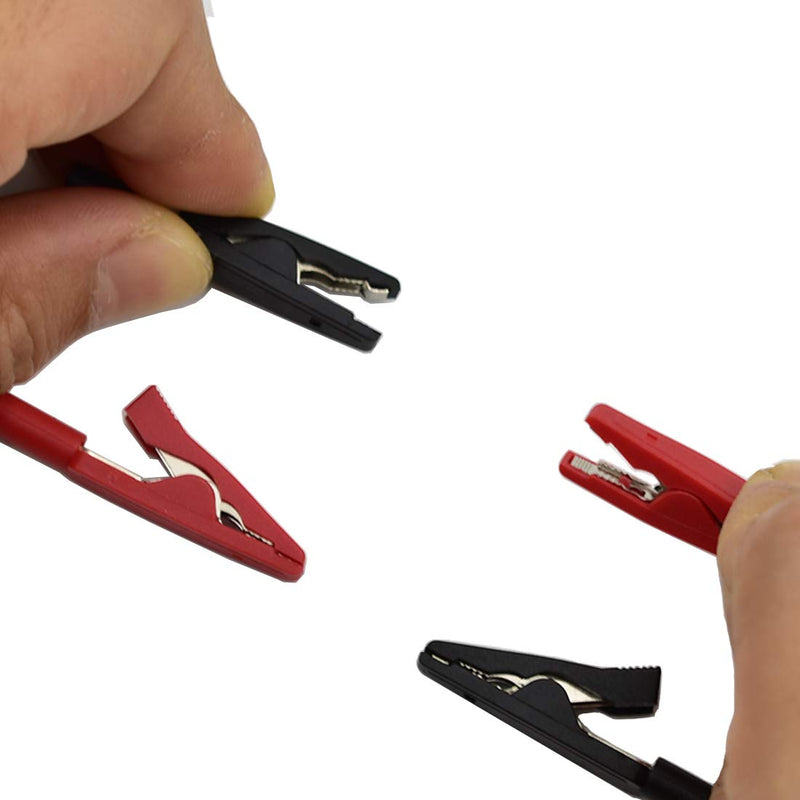 10Pcs Red and Black Insulated Safety Multimeter Test Leads Alligator Clips Electrical Mini Test Crocodile Clamp Clips with 2mm Banana Jack for 2mm Test Probe & 2mm Banana Plug Connectors