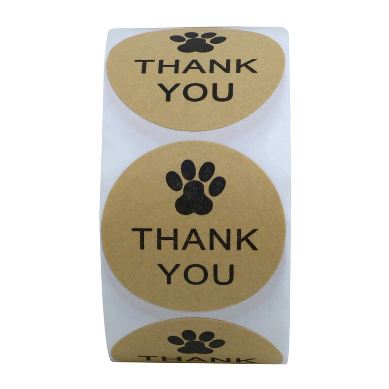 Hybsk Kraft Paw Print Thank You Stickers Dog Paw Print 1.5" Round Thank You Labels (Kraft Paper) Kraft Paper