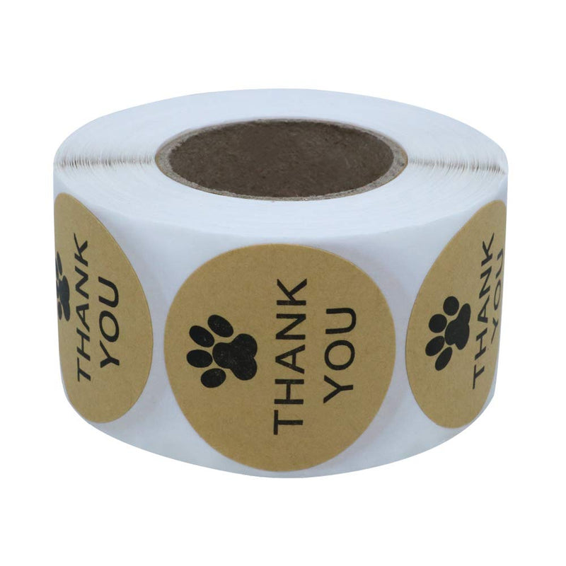 Hybsk Kraft Paw Print Thank You Stickers Dog Paw Print 1.5" Round Thank You Labels (Kraft Paper) Kraft Paper