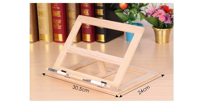 Natural Wooden Book Stand, MOMSIV Adjustable Book Holder for Kitchen & Office Reading Desk Portable Cookbook Stand Textbooks Books Stand Tray and Page Paper Clips (11.8 x 9.5inches) Wood, 11.8" x 9.5"