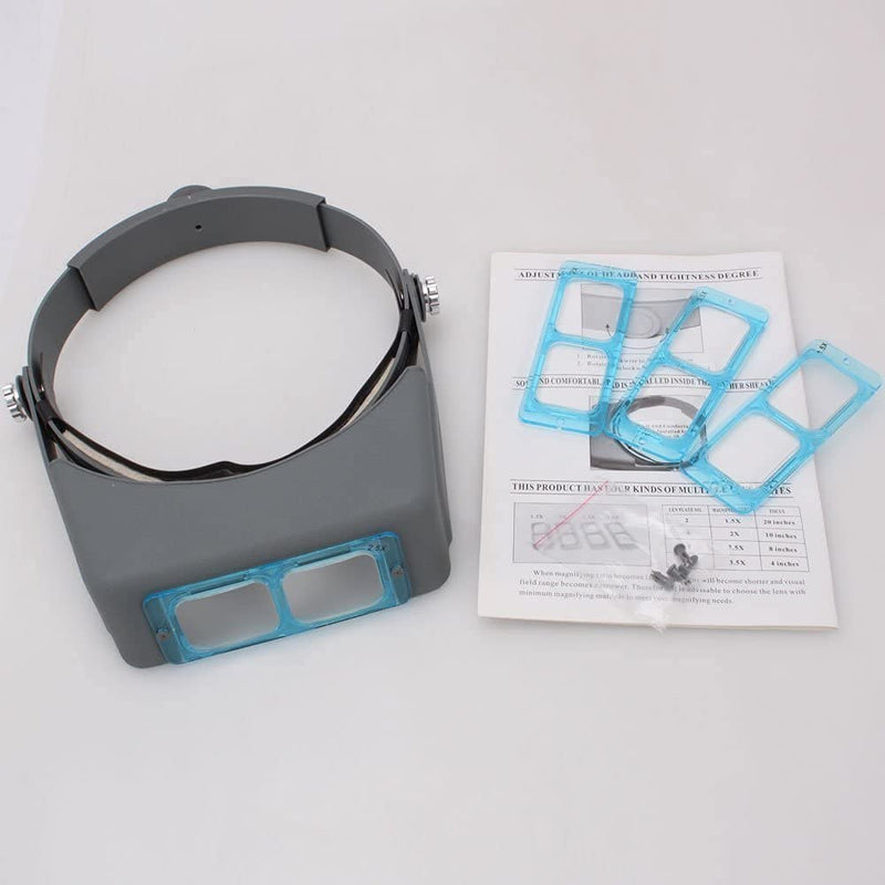 Meximore 1.5X 2X 2.5X 3.5X Double Lens Head-Mounted Headband Reading Magnifying Glasses Magnifier Jeweler Loupe with 4 Lens Jewelry Repair Tool