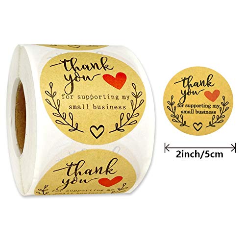 2" 500 Labels Thank You Kraft Paper Stickers, 3 Designs , Round Labels for Business, Retailers, Boutiques, Bakery，Shops to Use on Bags, Boxes and Envelope (Red) Red