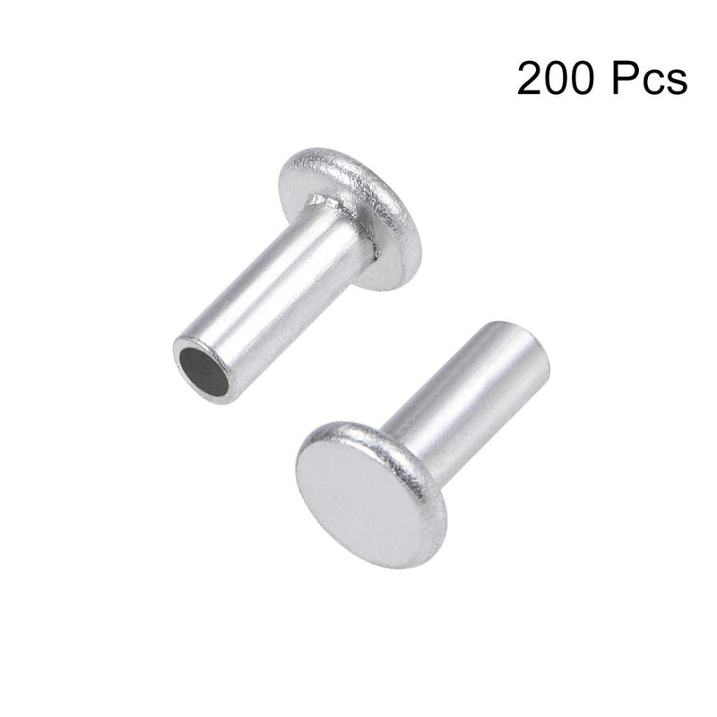 uxcell 200 Pcs 4mm x 10mm Aluminum Flat Head Semi-Tubular Rivets Silver Tone