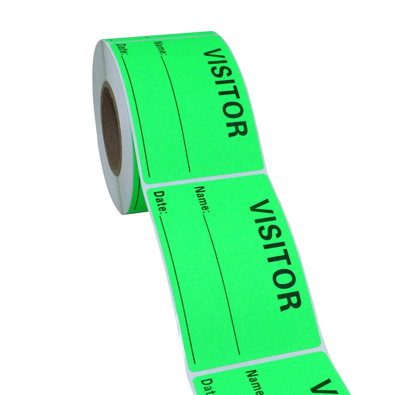 Hybsk Visitor Pass Fluorescent Green Visitor Identification Labels Stickers 300 Labels Per Roll (Fluorescent Green)