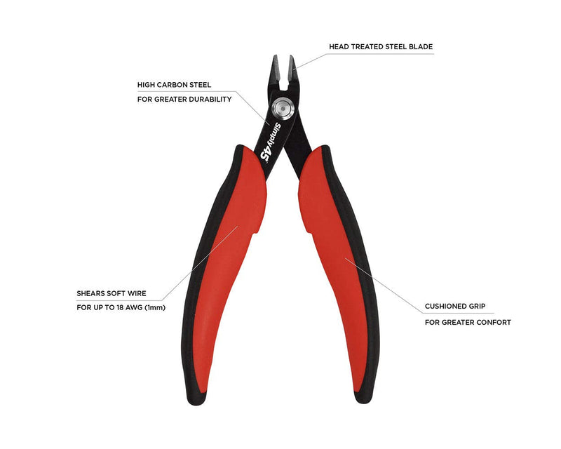 Simply45 5" Premium Flush Cutter Tool with - Includes Angled Jaw for Precision, Cushioned Grip - Shear Wire Up To 18AWG - S45-801