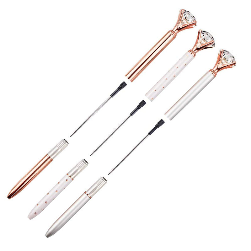 Diamond Pen Rose Gold Pen Crystal Ballpoint Pens Bling Metal Ballpoint Pen Office Supplies Black Ink Includes Extra Pen Refills (4 Pack)