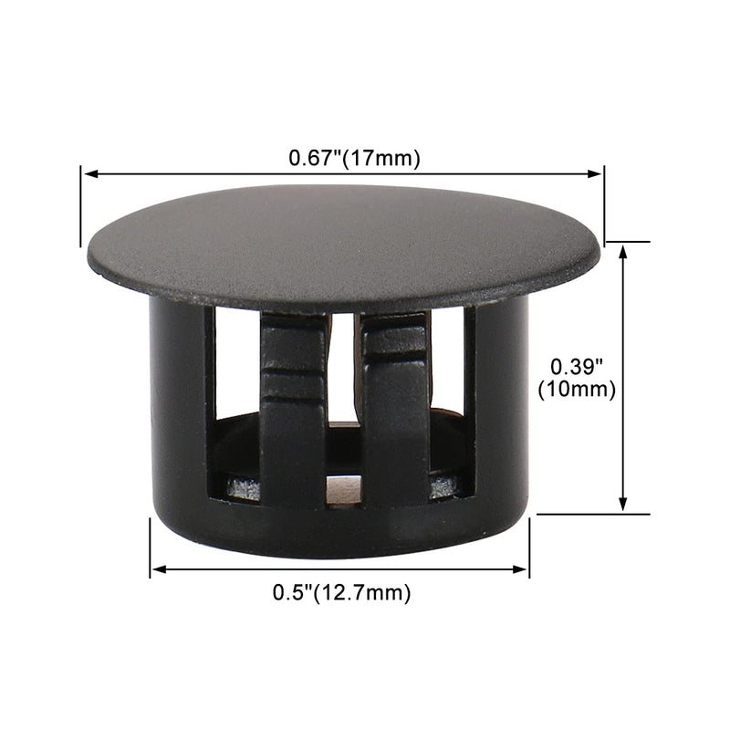 Baomain Plastic Black Locking Hole Plugs Panel Hole Diameter 1/2" (12.6mm) HP-13 Pack of 100