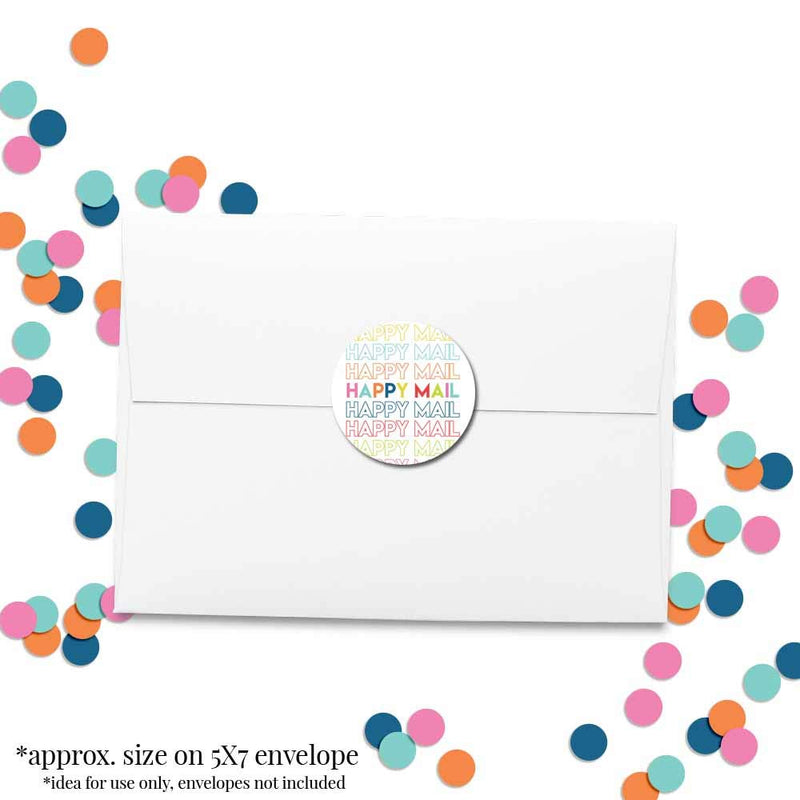 Rainbow Block Lettering Happy Mail Thank You Customer Appreciation Sticker Labels for Small Businesses, 60 1.5" Circle Stickers by AmandaCreation, for Envelopes, Postcards, Direct Mail, More!