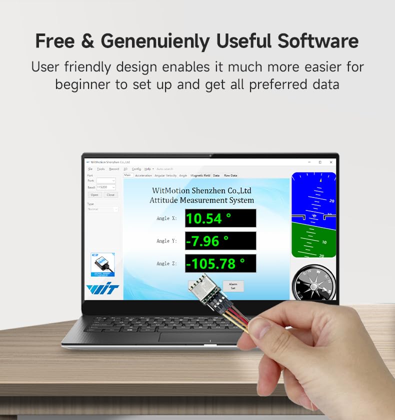 【9-Axis Tilt Sensor + Accelerometer】WT901 High Precision Acceleration + Magnetometer + Gyroscope + Angle with Kalman Filtering, 3-Axis MPU9250 AHRS IMU (IIC/TTL, 200Hz)
