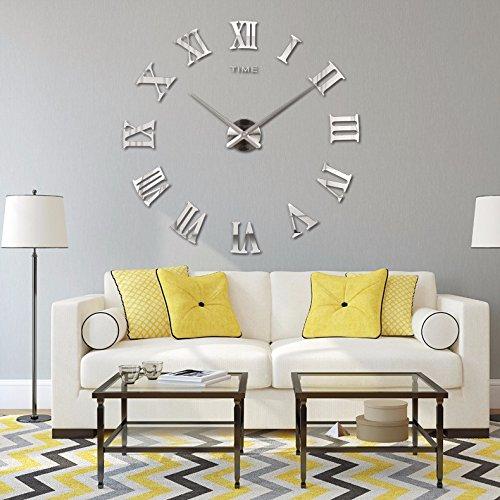 3D DIY Mirror Surface Wall Clocks Room Decorative Wall Watches (Silver) Silver