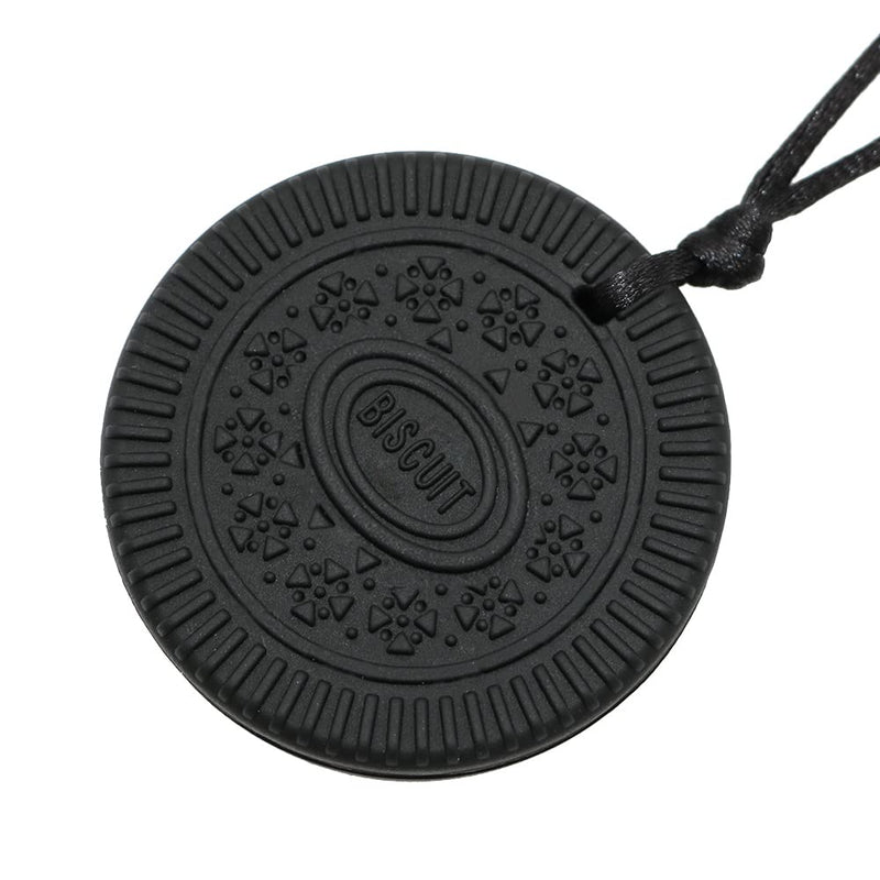 Chew Necklace for Boys and Girls - Silicone Chewable Pendant for Teething, Autism, Biting, ADHD, SPD, Sensory Oral Motor Aids for Kids, Chewy Toy Jewelry for Adults (Black) Black