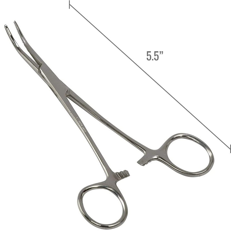 Briggs Precision Kelly Forceps Locking Tweezers Clamp, Silver, Curved, 5-1/2 Inch