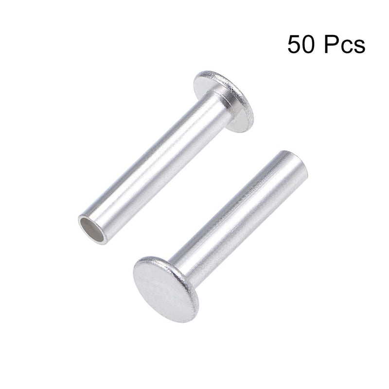 uxcell 50 Pcs 6mm x 30mm Aluminum Flat Head Semi-Tubular Rivets Silver Tone