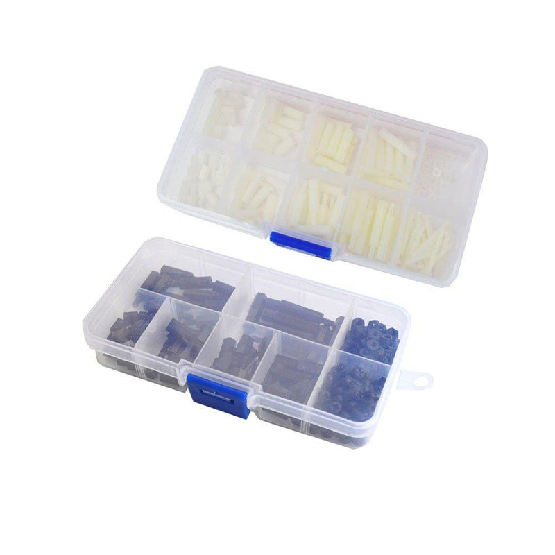 M2 M3 Male-Female Nylon Hex Standoff Plastic Thread Motherboard Spacer Prototyping Accessories for PCB, Quadcopter Drone, Computer & Circuit Board Assortment Kit Black White 300Pcs