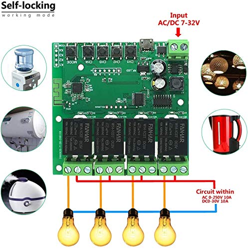 Newgoal 4-Channel WiFi Smart Switch Relay Module, TUYA/Smart Life App for Smart Home Remote Control, Momentary Time Adjustable, Compatible with Alexa/Google Assistant DC4-Tuya