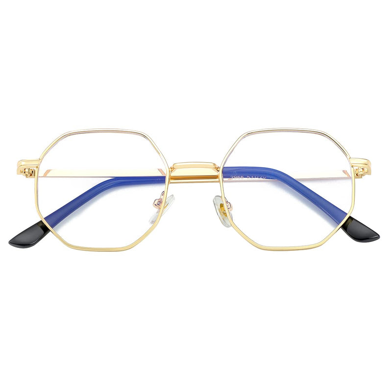 JOVAKIT Polygon Blue Light Blocking Glasses for Women Men Vintage Octagon Square Non-prescription Metal Eyeglasses Gold 50 Millimeters