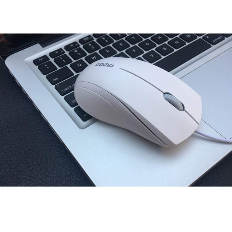 Rapoo N1600 3-Button Quiet Wired Mouse, 1000DPI Optical Mouse, Quiet Button, Ergonomic Shape, for Desktop Computers Laptops, Matte White