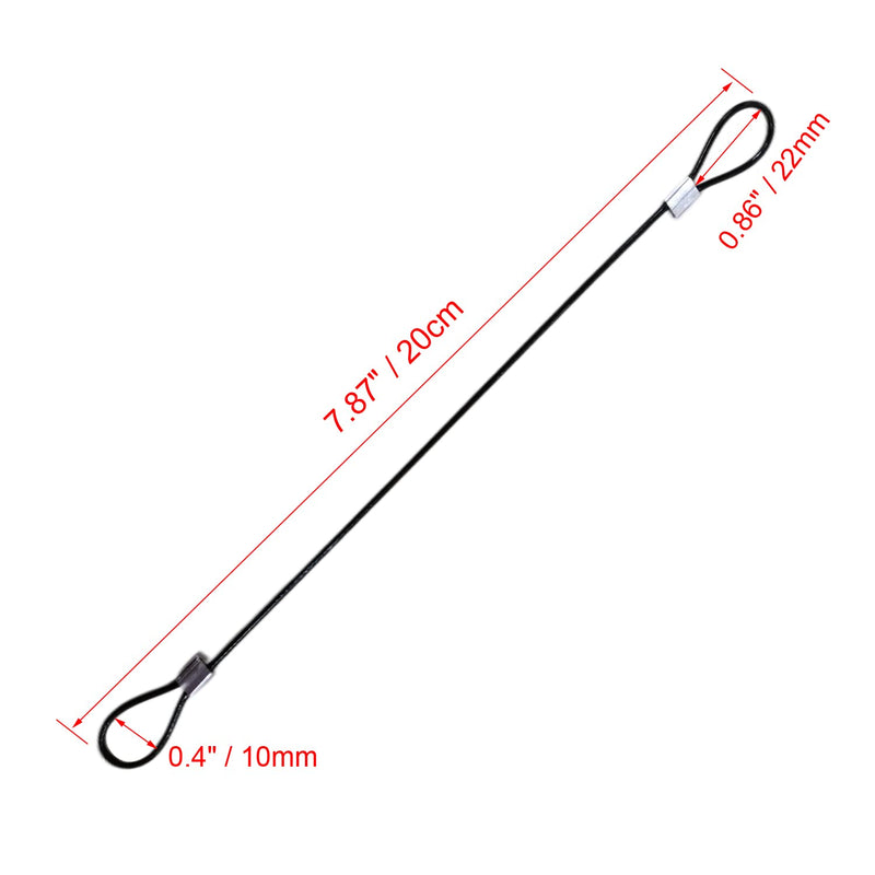 DSBGKJI 20 PCS 7.8"(20cm) Stainless Steel Wire Rope Lanyard Cable Tether Safety Strap, 2 Loops w/ Black Coating for Loss Prevention,Locking,Hanging Picture,Light,Objects