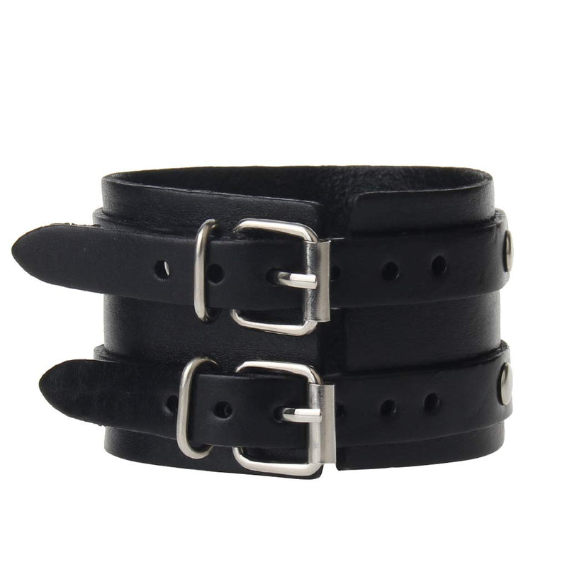 GelConnie Punk Leather Cuff Bracelet Adjustable Straps Wrap Bracelets Arm Armor Cuff Gothic Leather Wristbands for Men, Women Round Parts Leather Wristband-Black