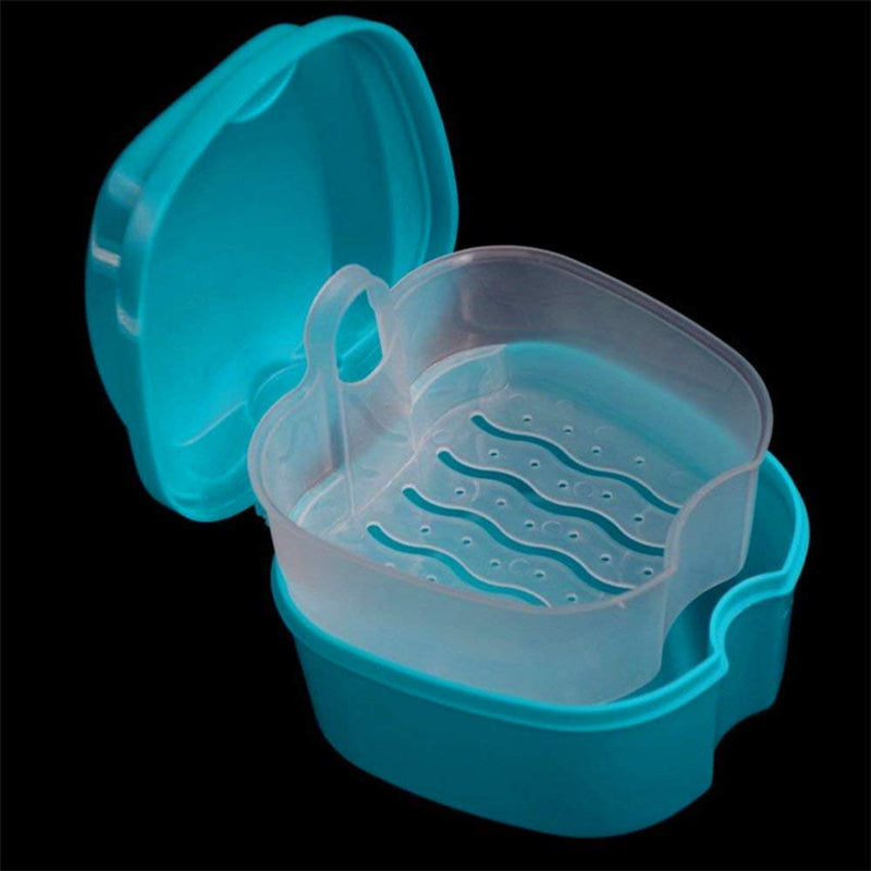 Denture Case, Denture Cup with Strainer, Coolrunner Denture Bath Box False Teeth Storage Box with Basket Net Container Holder for Travel, Retainer Cleaning (Green) Green