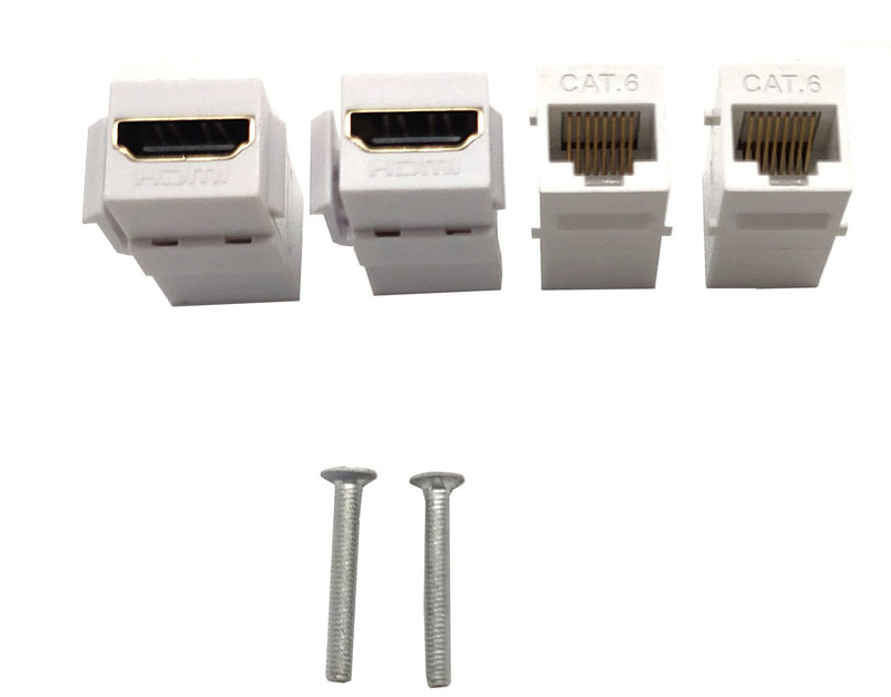 HDMI Cat6 RJ45 Wall Plate, 4Port Outlet Wall Plate,Halokny 2 x HDMI Keystone Jack + 2 x Cat6 RJ45 Ethernet, for Wall Plate Face Plate, White