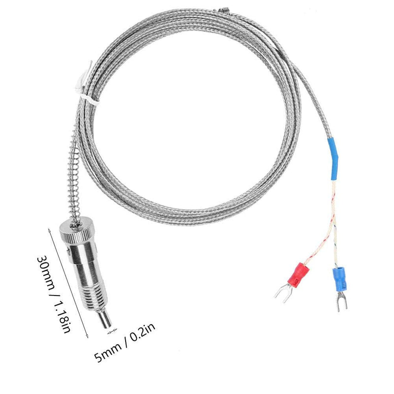 Walfront K Type Thermocouple, Bayonet Compression Spring Type K Thermocouple Temperature Sensor Probe Temperature Gauge 0-400℃ (Optional)(5 m)