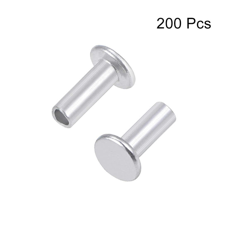 uxcell 200 Pcs 3mm x 8mm Aluminum Flat Head Semi-Tubular Rivets Silver Tone