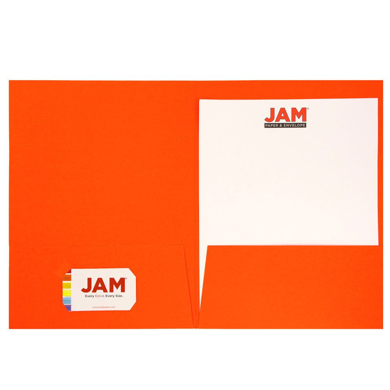 JAM PAPER Vibrant Two Pocket Matte Cardstock Folders - Neon Orange - 6/Pack 6 Pack