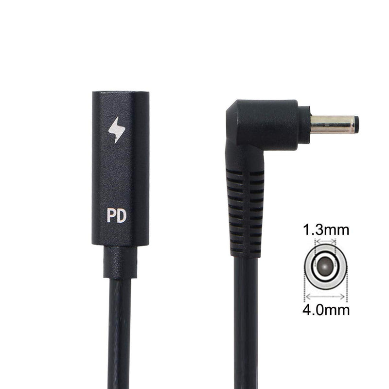 cablecc Type C USB-C Female Input to DC 4.0x1.3mm Power PD Charge Cable fit for Laptop 18-20V Black 4.0x1.3mm
