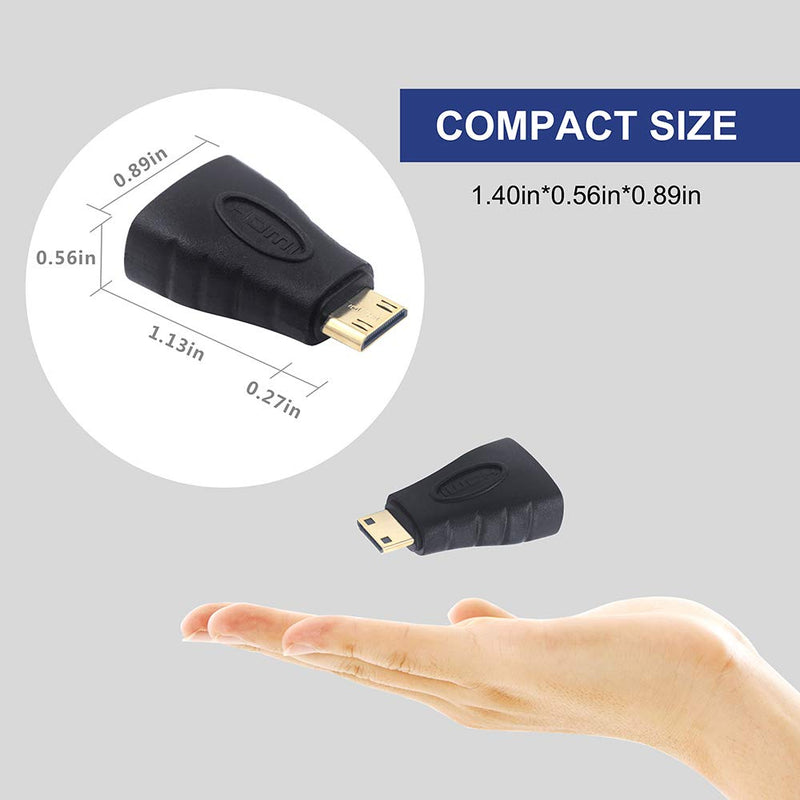 VCE 2-Pack HDMI Mini Adapter Gold Plated Mini HDMI to Standard HDMI Connector 4K Compatible for Camera, Camcorder, DSLR, Tablet, Video Card