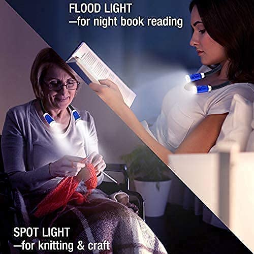 Vekkia Rechargeable 4 & 6LED Reading Light, Book Lights for Reading in Bed, 3 Brightness Levels, 2 Flexible Soft Silicone Arms Comfortable Wear, Long Lasting. Perfect for Bookworms,Craft