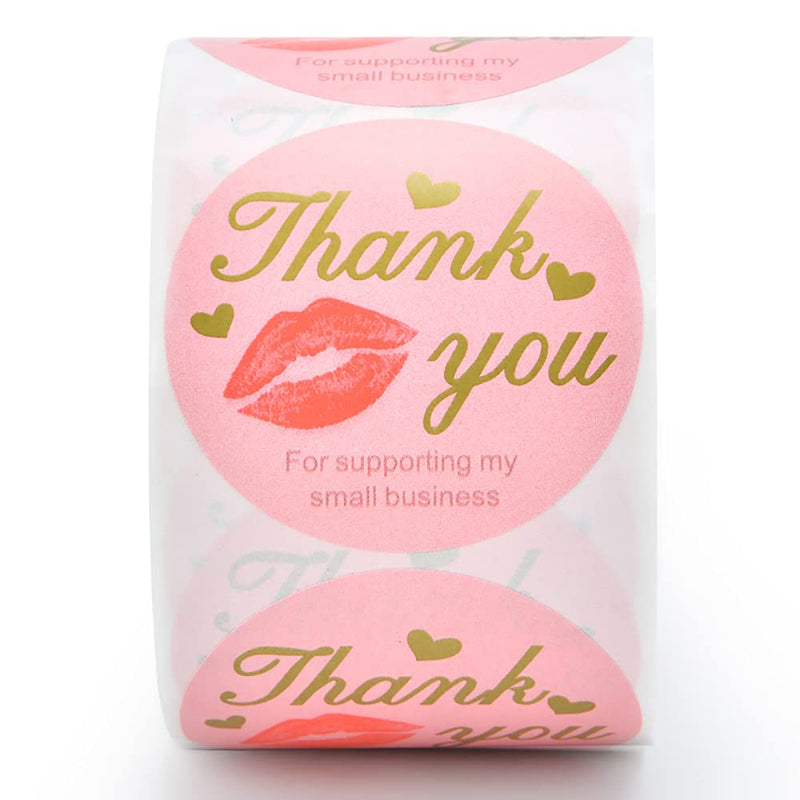 Thank You for Supporting My Small Business Stickers, 2 Inch Circle Pastel Pink with Golden Hearts Design Adhesive 500 Label Stickers for Store Owners, Crafts, Organizing, Jar and Canning