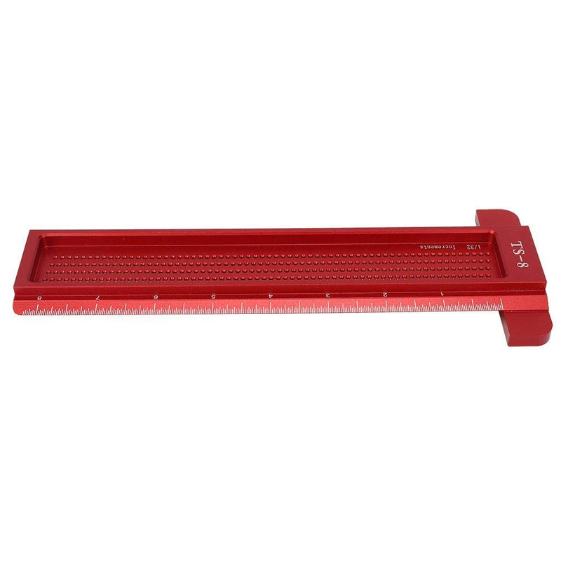 TS-8 Precision Marking T-Rule, Aluminum Alloy Hole Positioning Scribing Gauge Woodworking Measuring Tool(Red)