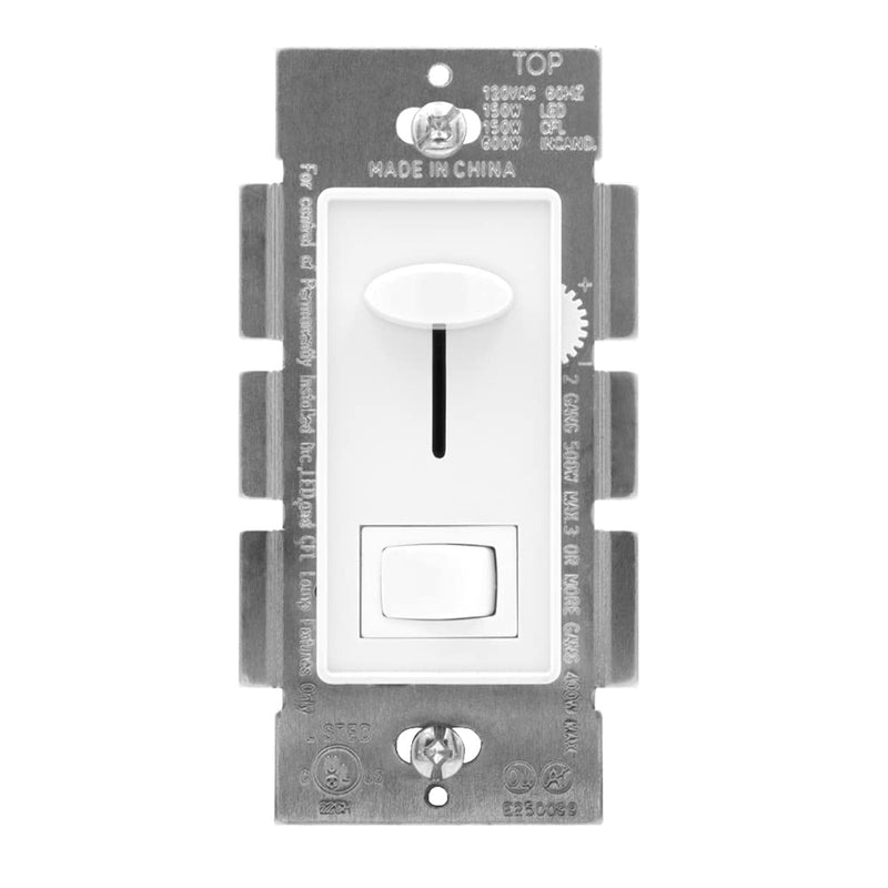 Maxxima LED Dimmer 3-Way/Single Pole Electrical Light Switch, 600 Watt max, LED Compatible, Wall Plate Included (2 Pack) 2 Pack White