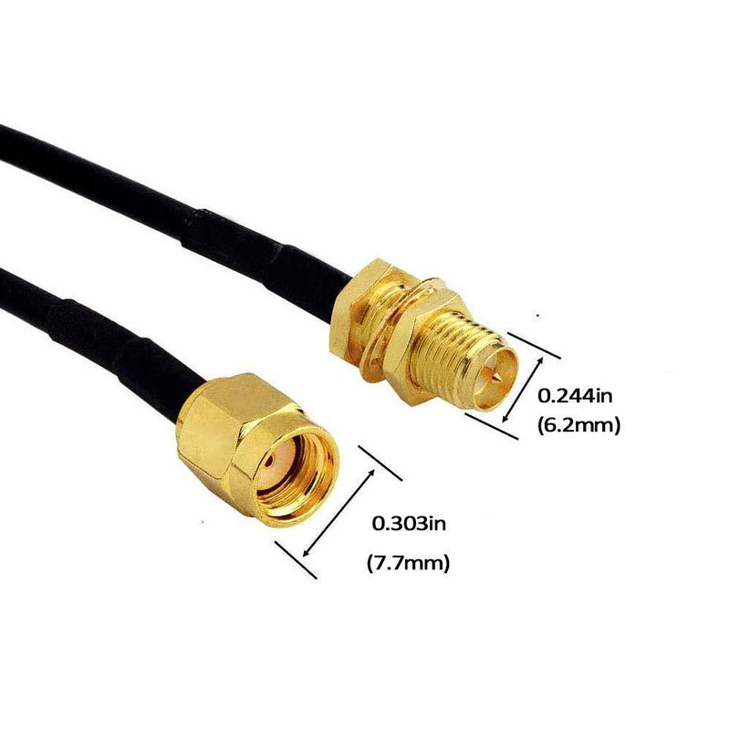 2Pack 33ft WiFi Antenna Extension Cable RP-SMA Male to Female Connector for Wireless LAN Router Bridge Wireless Network Card Security IP Camera 33ft-Pack of 2