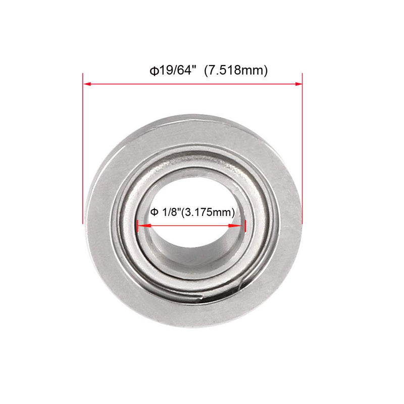 uxcell FR144ZZ Flanged Ball 1/8" x 1/4" x 7/64" Double Metal Shielded (GCr15) Chrome Steel Bearings 10pcs