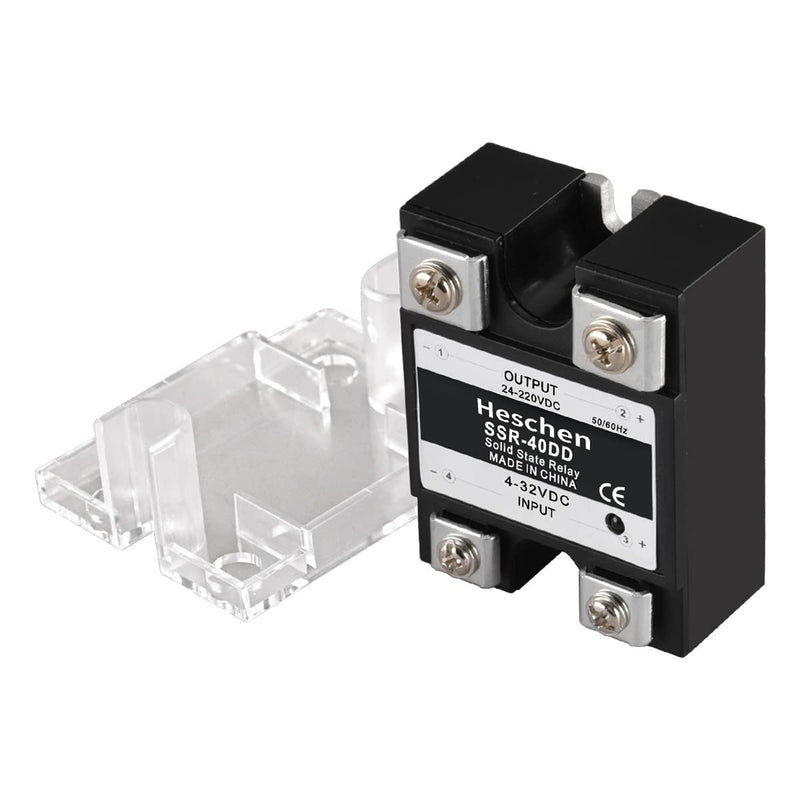 Heschen Single Phase DC/DC Solid State Relay SSR-40DD Input 4-32VDC Output 24-220VDC 40A 50-60Hz with Heatsink