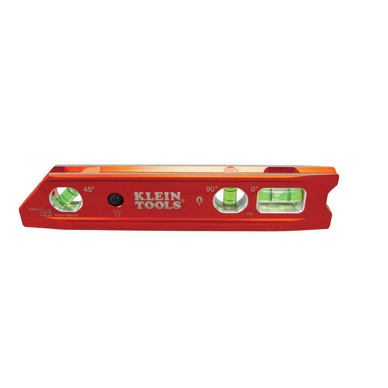 Klein Tools 935RBLT Level, 9-Inch Lighted Torpedo Level with Magnet, 3 Vials and V-Groove, Water and Impact Resistant, For Conduit Bending