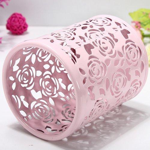 CTKcom 2 Pack Hollow Rose Flower Pattern Metal Pen Pencil Pot Cup Holder Desk Container Organizer,2 Pieces,Pink